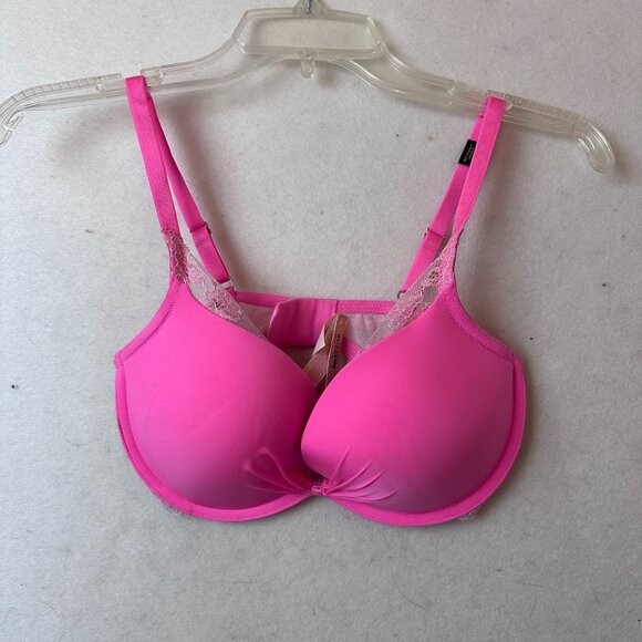 Victoria's Secret Bra Women's 34D plunge underwire hot barbie pink lace trim nwt - Picture 1 of 6
